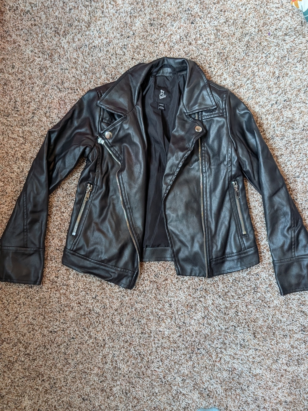 art class Black Faux Leather Moto Jacket for Kids